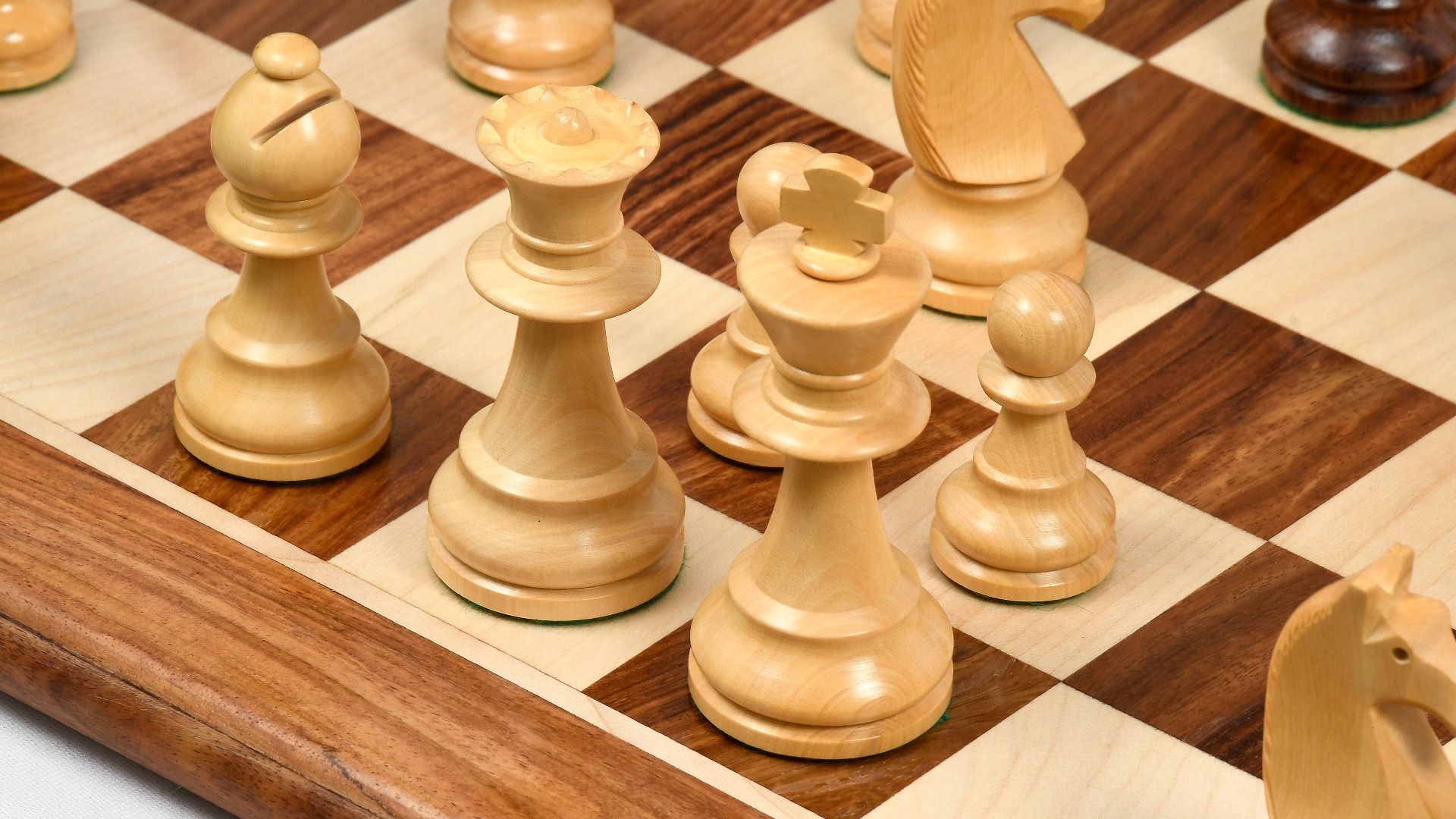 90s Reproduced 3.6" French Chavet Championship Tournament Chess Pieces Only Set-Weighted Golden Rosewood - Chess Villa