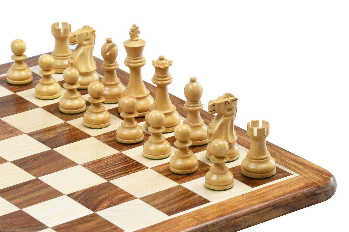 1972 Reproduced Reykjavik Championship Series Chess Pieces 3.7" - Weighted Golden Rosewood & Boxwood