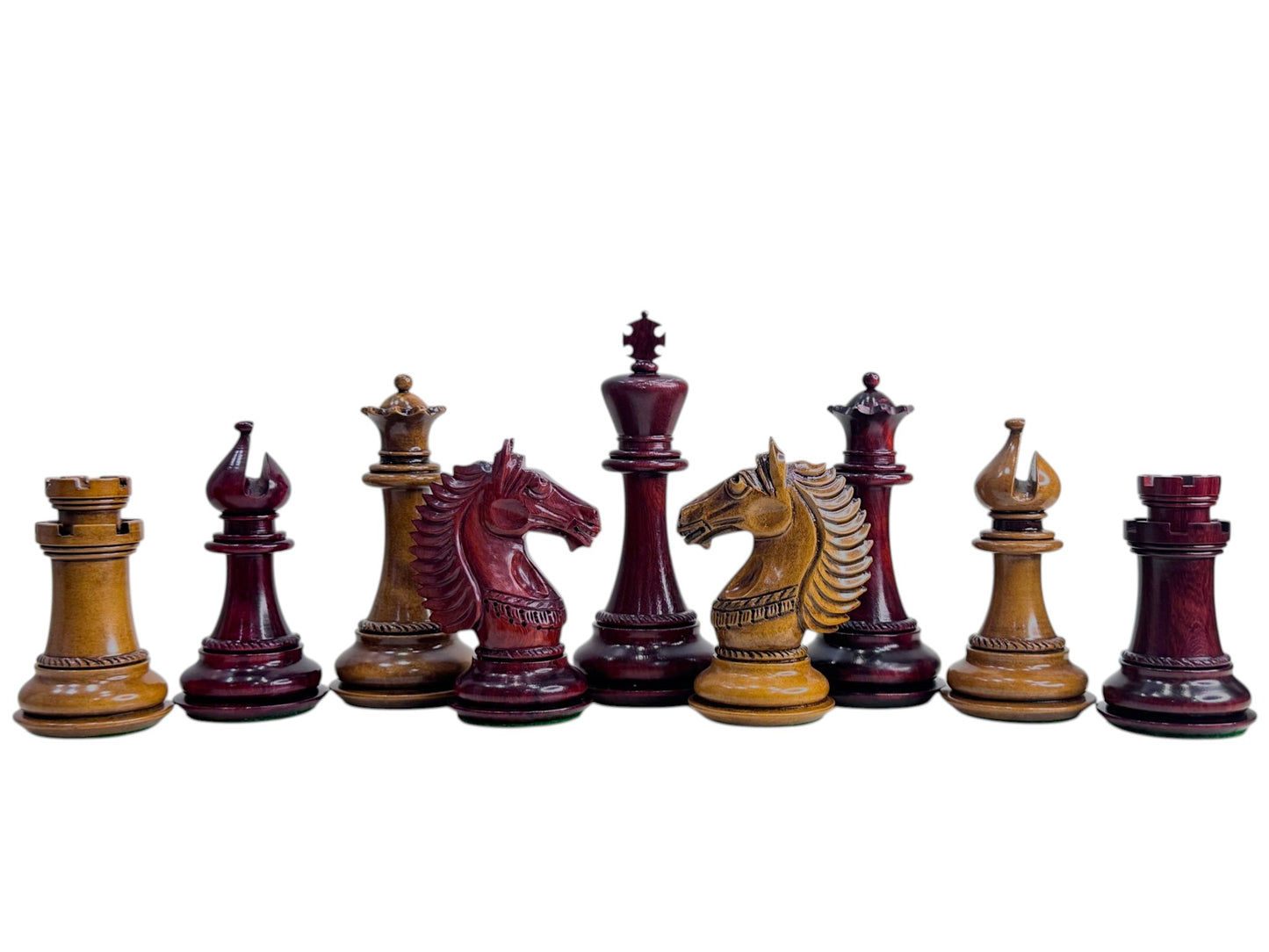 4.6" Copenhagen Luxury Staunton Chess Pieces Only Set- Triple Weighted Lacquered Distress Antiqued Boxwood & Budrose Wood