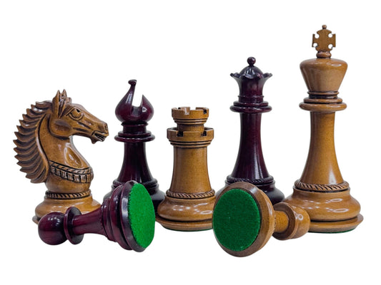4.6" Copenhagen Luxury Staunton Chess Pieces Only Set- Triple Weighted Lacquered Distress Antiqued Boxwood & Budrose Wood