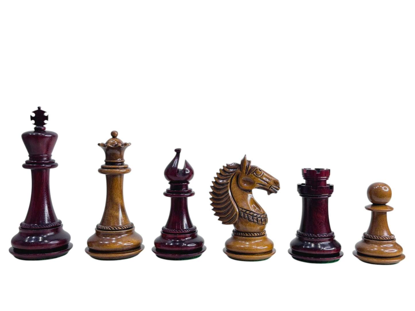 4.6" Copenhagen Luxury Staunton Chess Pieces Only Set- Triple Weighted Lacquered Distress Antiqued Boxwood & Budrose Wood