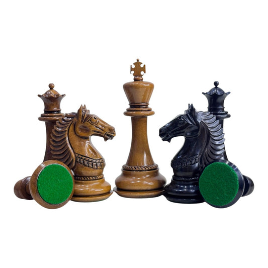 4.6" Copenhagen Luxury Staunton Chess Pieces Only Set- Triple Weighted Lacquered Distress Antiqued Boxwood & Ebony Wood