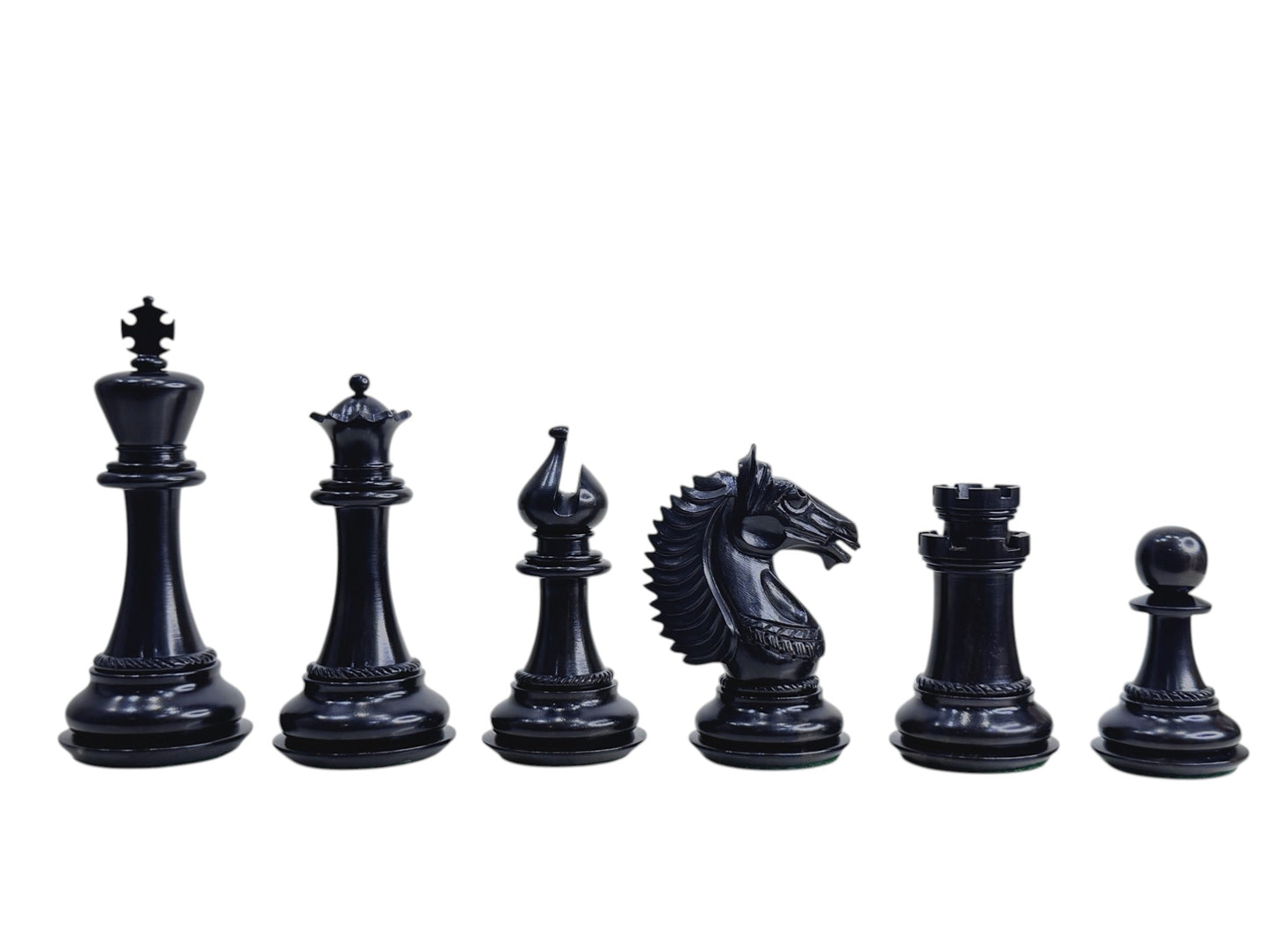 4.6" Copenhagen Luxury Staunton Chess Pieces Only Set- Triple Weighted Lacquered Distress Antiqued Boxwood & Ebony Wood