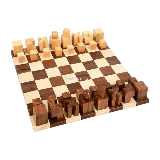 1924 Bauhaus Repro Geometrical Abstract Chessmen In Golden Rosewood With Chess Board