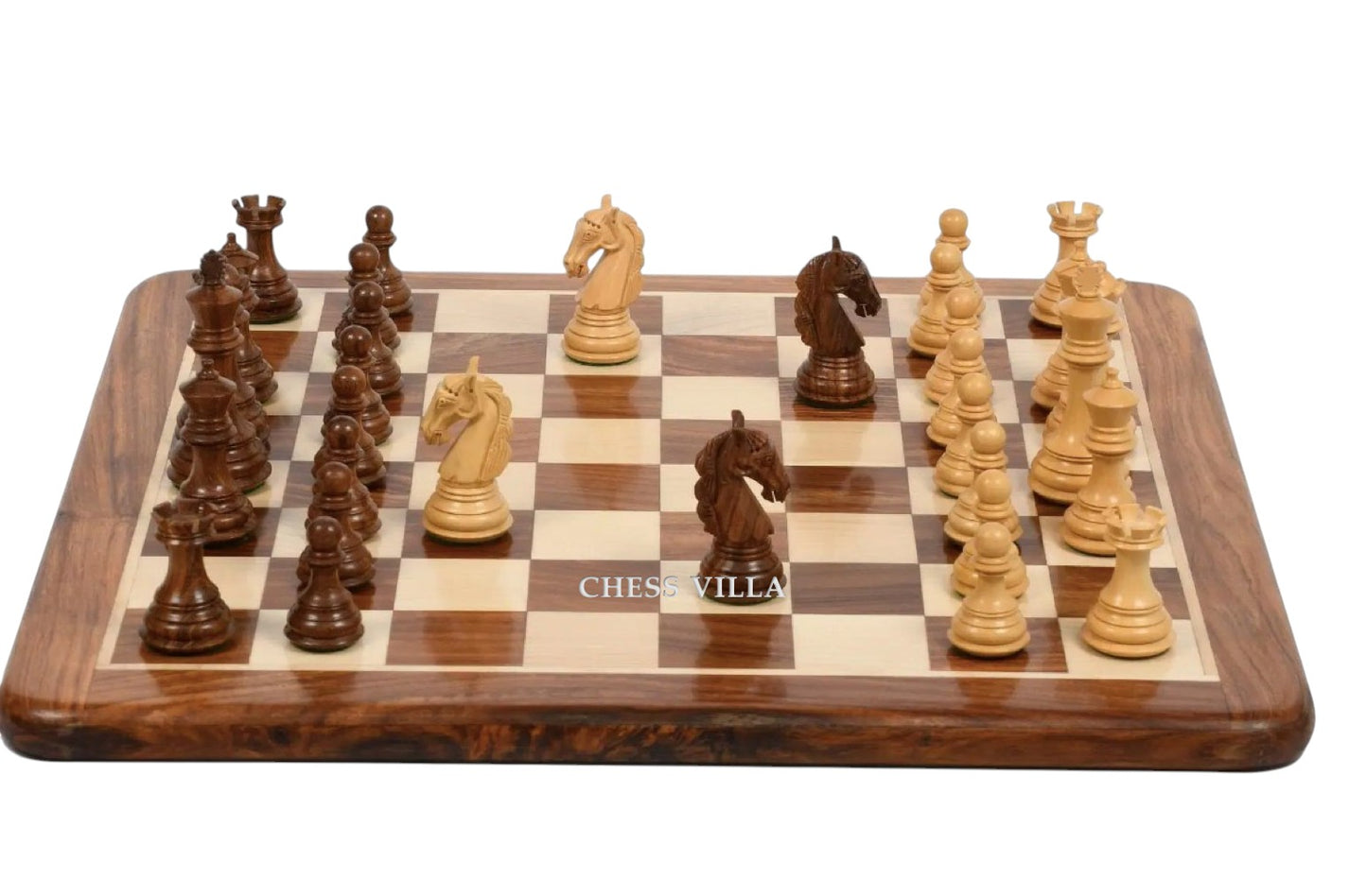 Combo of 3.8″ Columbian Knight Luxury Chess Set- Pieces in Golden Rosewood with 21" Golden Rosewood Chessboard