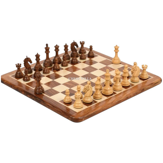 Combo of 3.8″ Columbian Knight Luxury Chess Set- Pieces in Golden Rosewood with 21" Golden Rosewood Chessboard