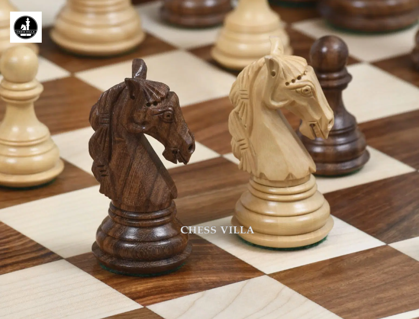 Combo of 3.8″ Columbian Knight Luxury Chess Set- Pieces in Golden Rosewood with 21" Golden Rosewood Chessboard