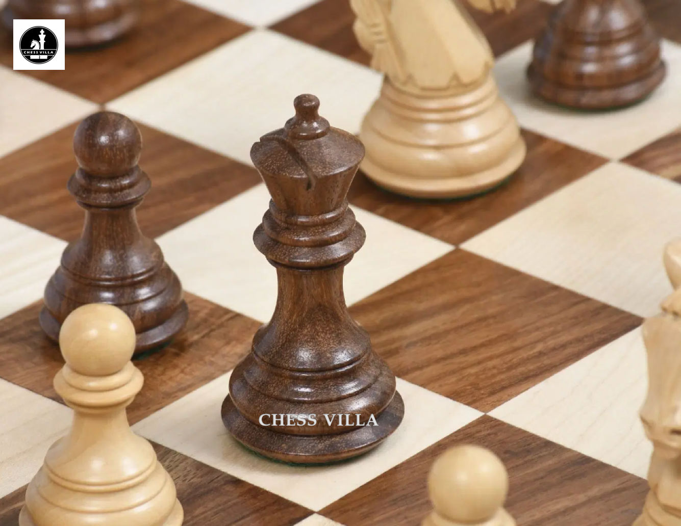 Combo of 3.8″ Columbian Knight Luxury Chess Set- Pieces in Golden Rosewood with 21" Golden Rosewood Chessboard