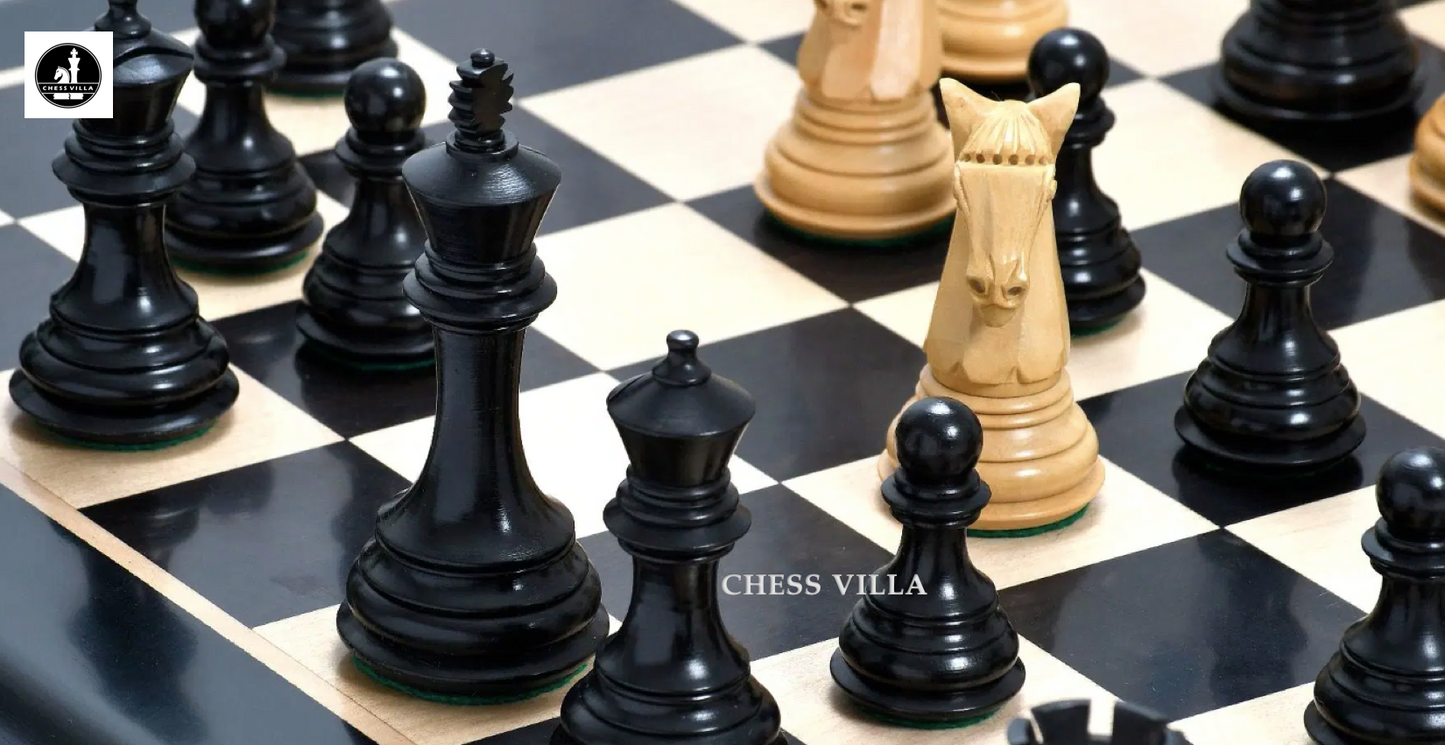 Combo of 3.8″ Columbian Knight Luxury Chess Set- Pieces in Ebonised Boxwood with 21" Ebony Wood Chessboard