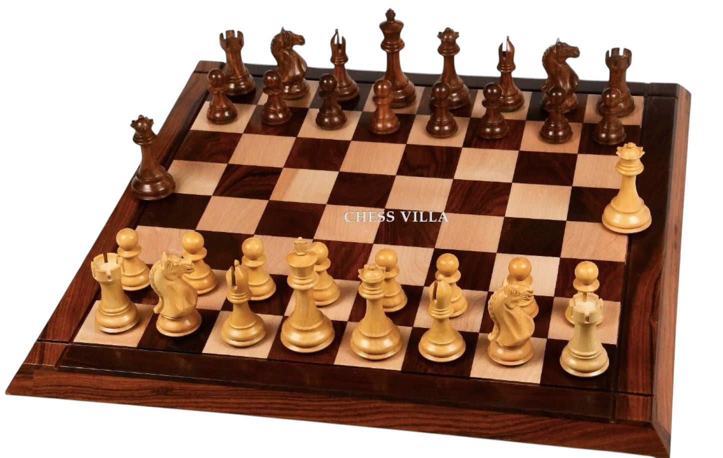 4″ Fierce Knight Staunton Chess Set - Pieces in Golden Rosewood with Chess Board