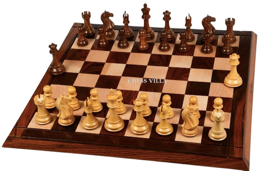 4″ Fierce Knight Staunton Chess Set - Pieces in Golden Rosewood with Chess Board