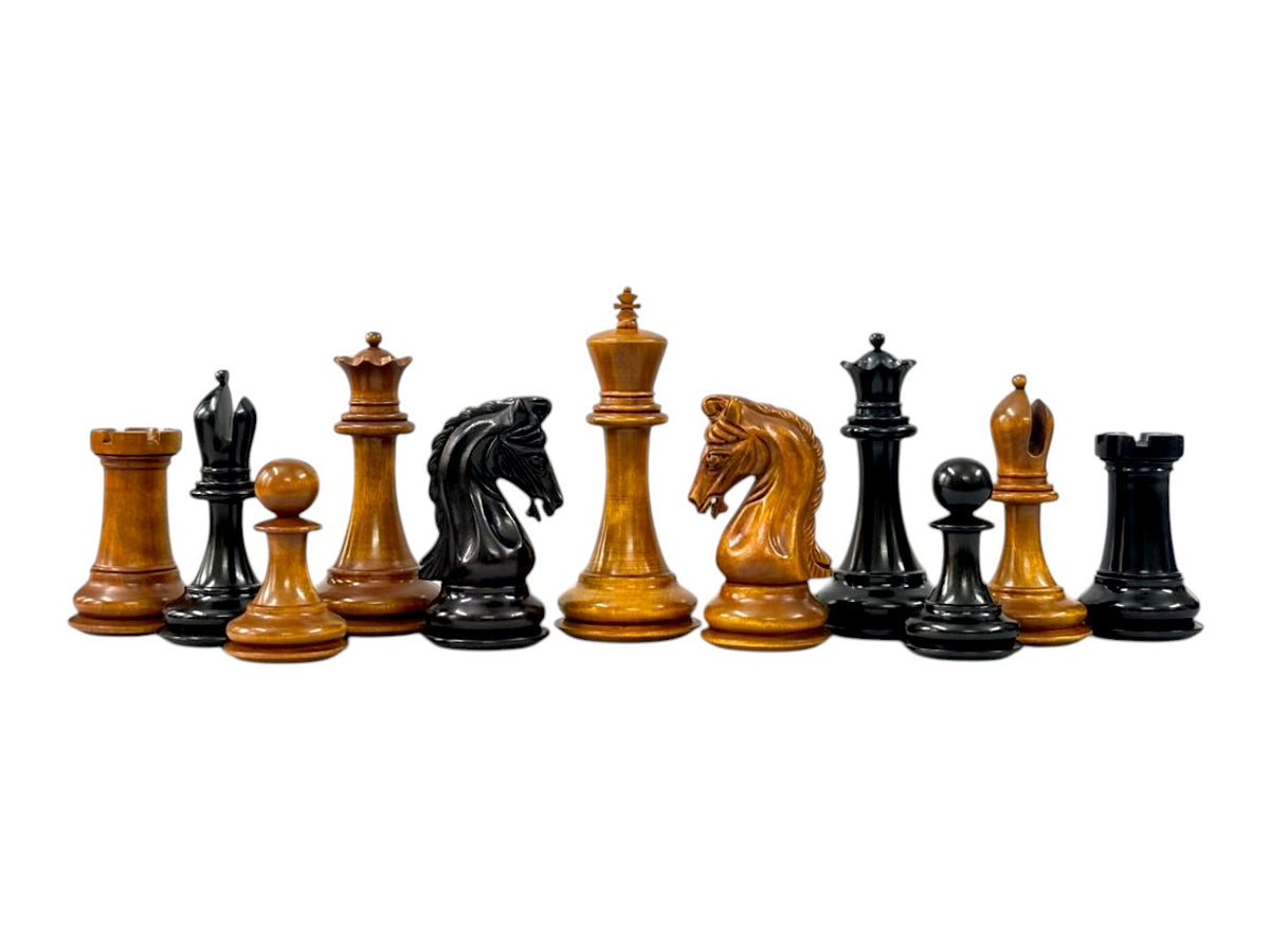 3.9" Imperial Series Reproduced Staunton Chess Pieces Set Only- Weighted Ebony & Antiqued Boxwood