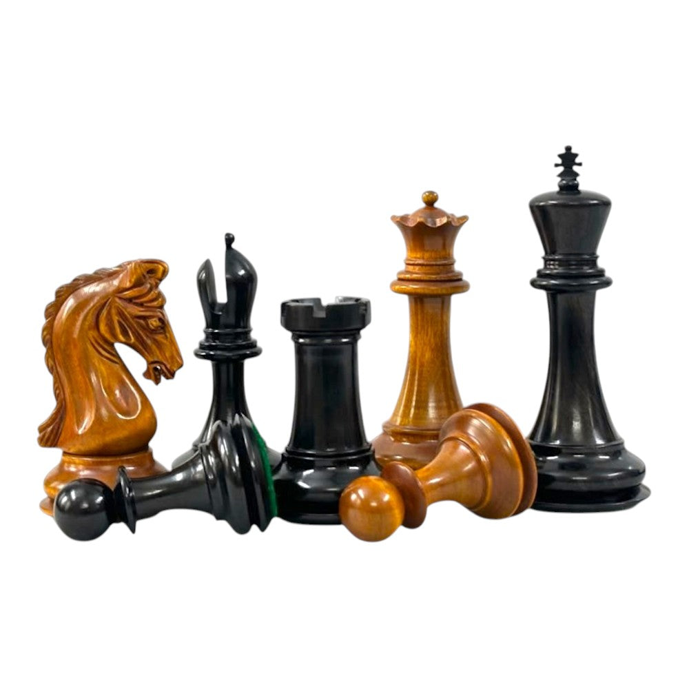 3.9" Imperial Series Reproduced Staunton Chess Pieces Set Only- Weighted Ebony & Antiqued Boxwood