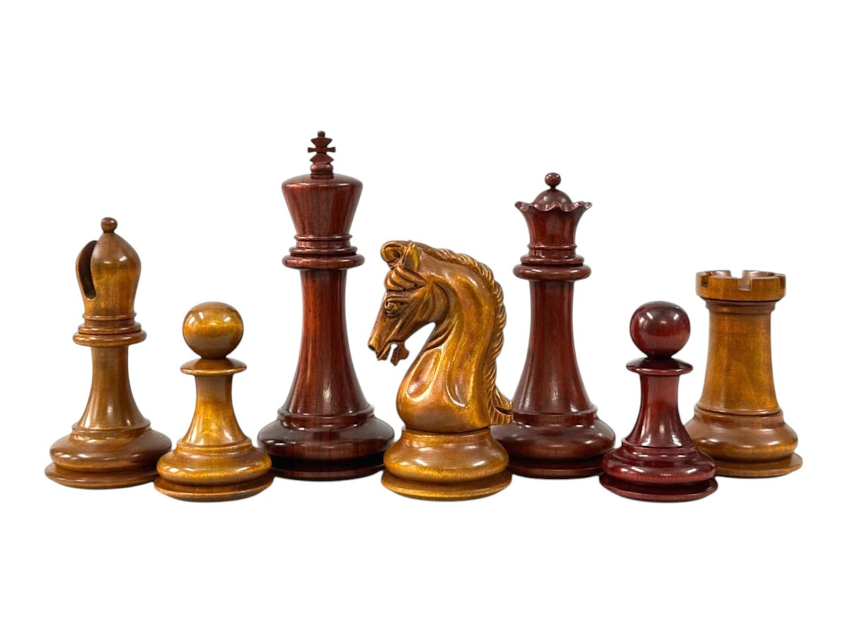 3.9" Imperial Series Reproduced Staunton Chess Pieces Set Only- Weighted Budrose Wood & Antiqued Boxwood