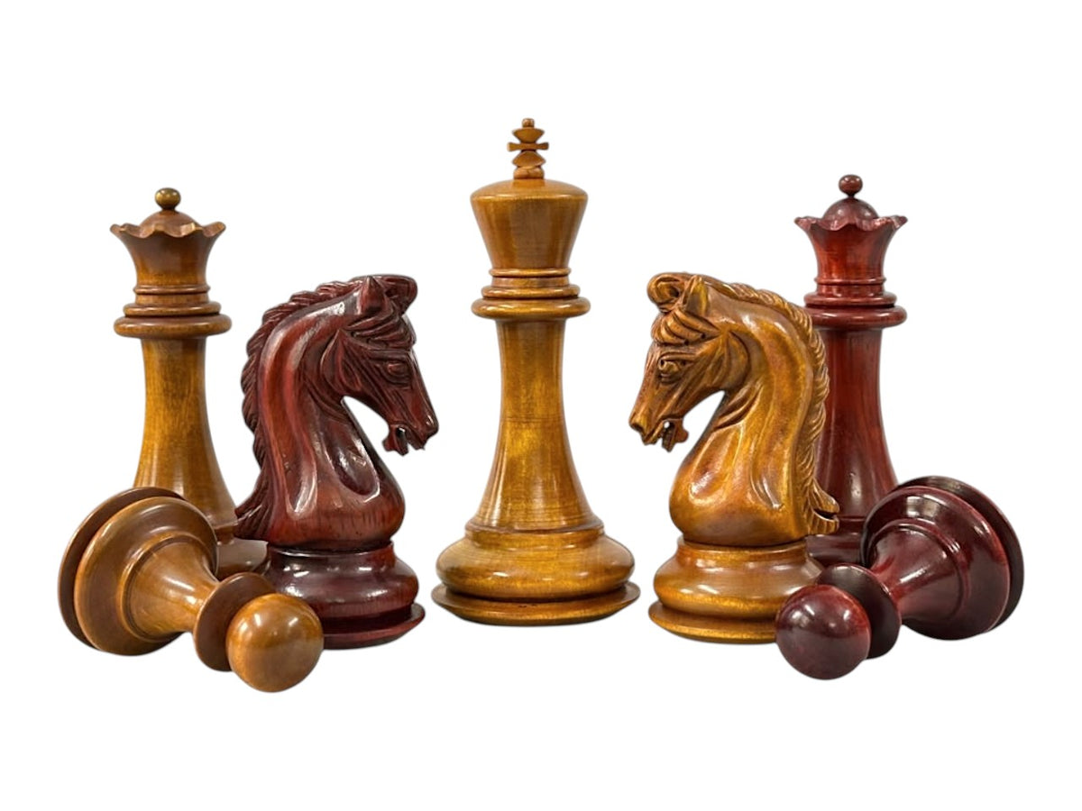 3.9" Imperial Series Reproduced Staunton Chess Pieces Set Only- Weighted Budrose Wood & Antiqued Boxwood