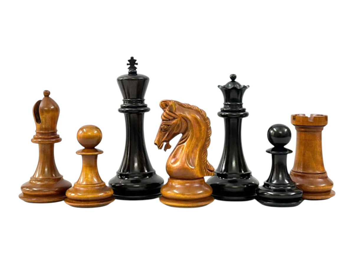 3.9" Imperial Series Reproduced Staunton Chess Pieces Set Only- Weighted Ebony & Antiqued Boxwood