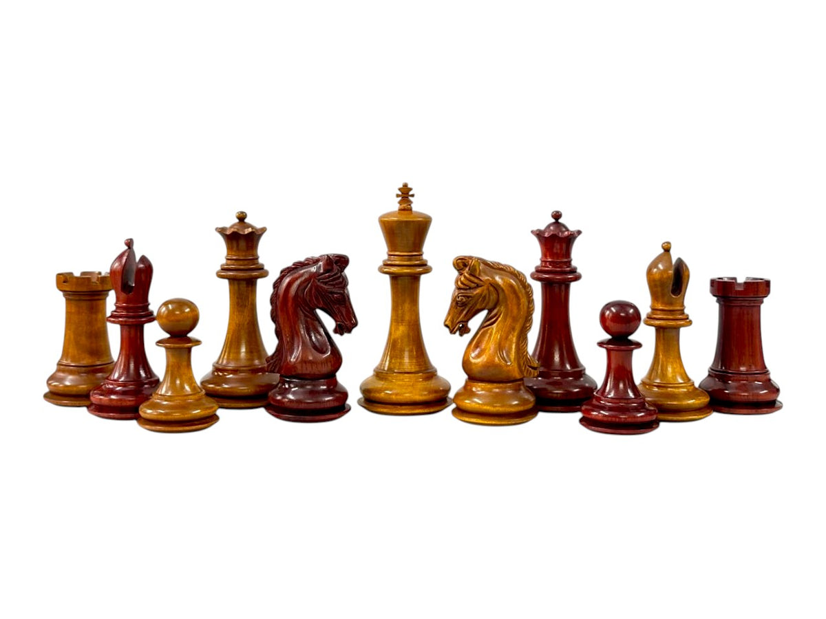 3.9" Imperial Series Reproduced Staunton Chess Pieces Set Only- Weighted Budrose Wood & Antiqued Boxwood