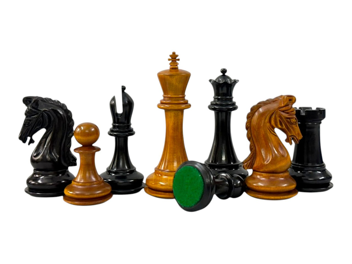 3.9" Imperial Series Reproduced Staunton Chess Pieces Set Only- Weighted Ebony & Antiqued Boxwood