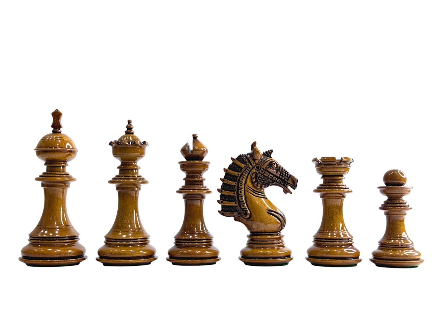 The Sikh Empire Series Handmade Luxury Chess Pieces Only Set - Triple Weighted Lacquered Distress Antiqued Boxwood & Ebony Wood - 4.5" King