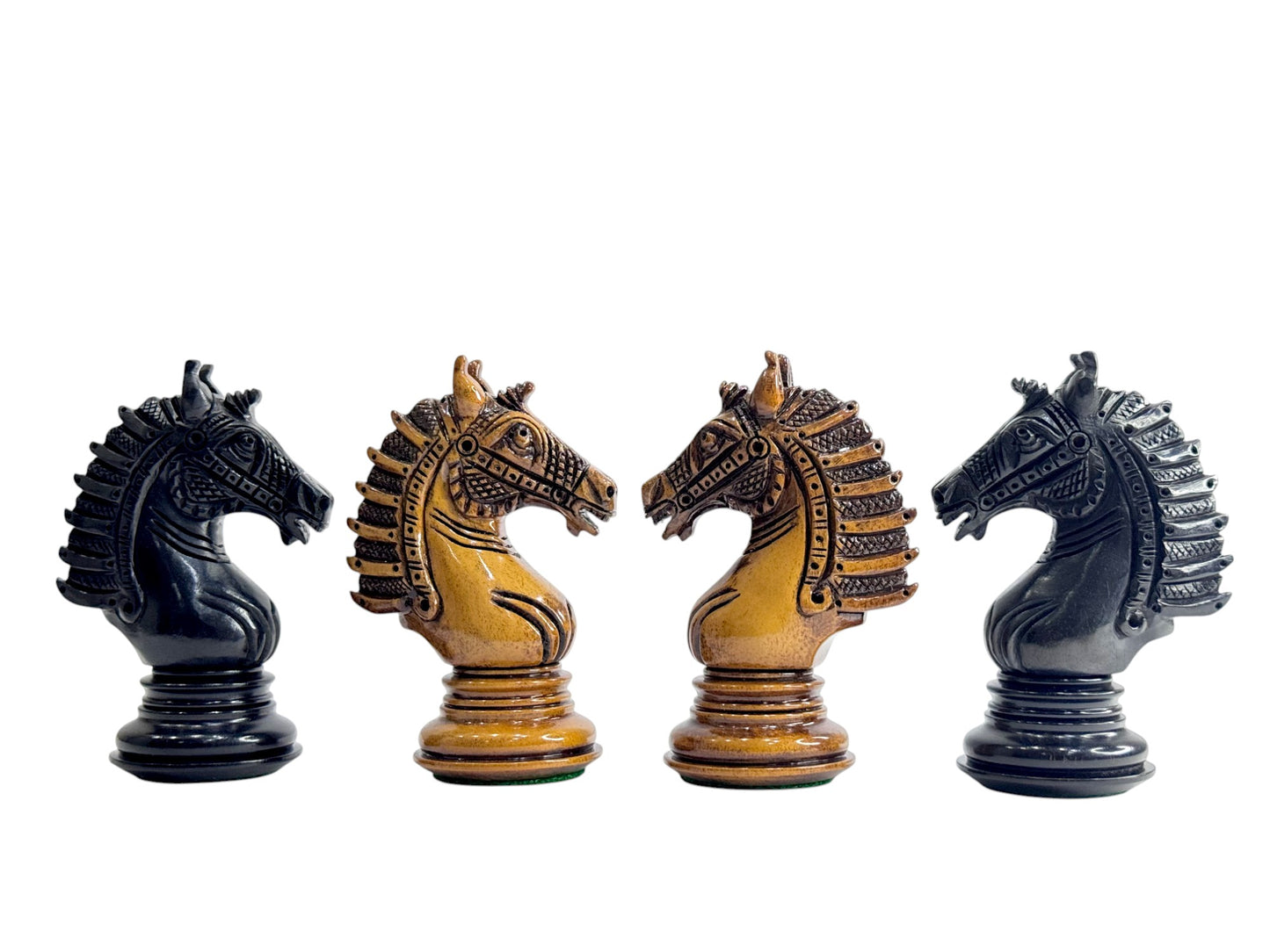 The Sikh Empire Series Handmade Luxury Chess Pieces Only Set - Triple Weighted Lacquered Distress Antiqued Boxwood & Ebony Wood - 4.5" King