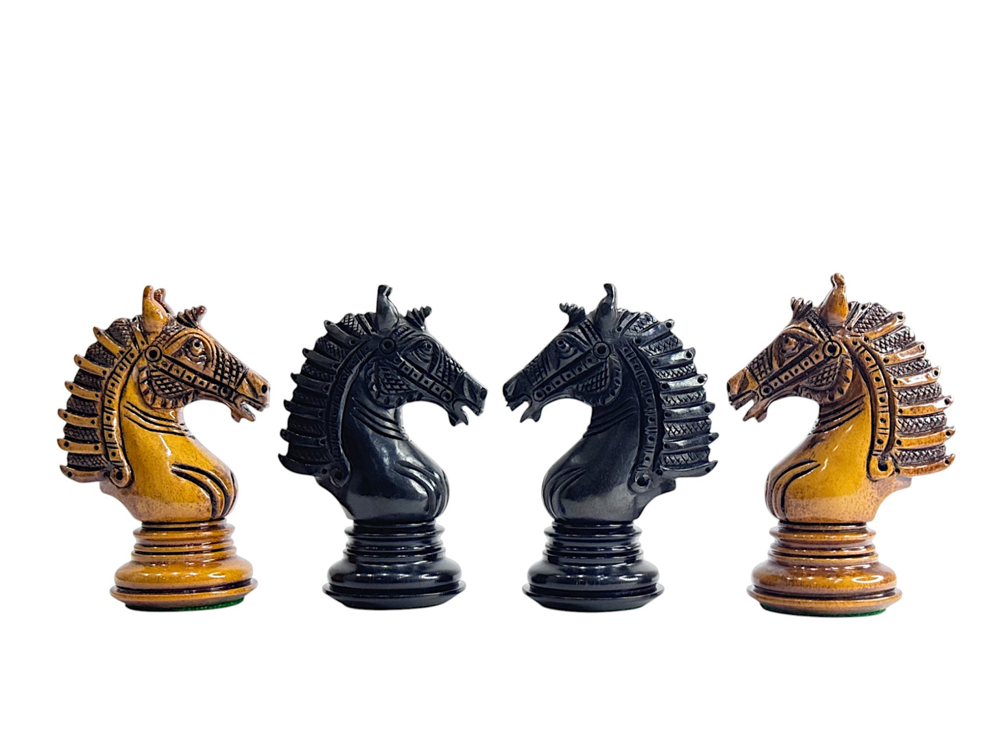 The Sikh Empire Series Handmade Luxury Chess Pieces Only Set - Triple Weighted Lacquered Distress Antiqued Boxwood & Ebony Wood - 4.5" King