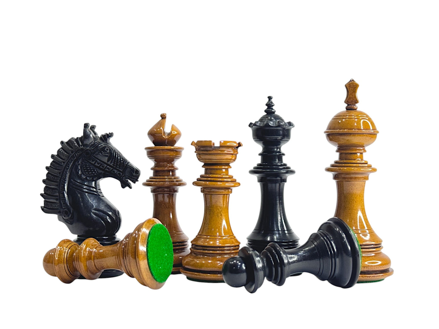 The Sikh Empire Series Handmade Luxury Chess Pieces Only Set - Triple Weighted Lacquered Distress Antiqued Boxwood & Ebony Wood - 4.5" King
