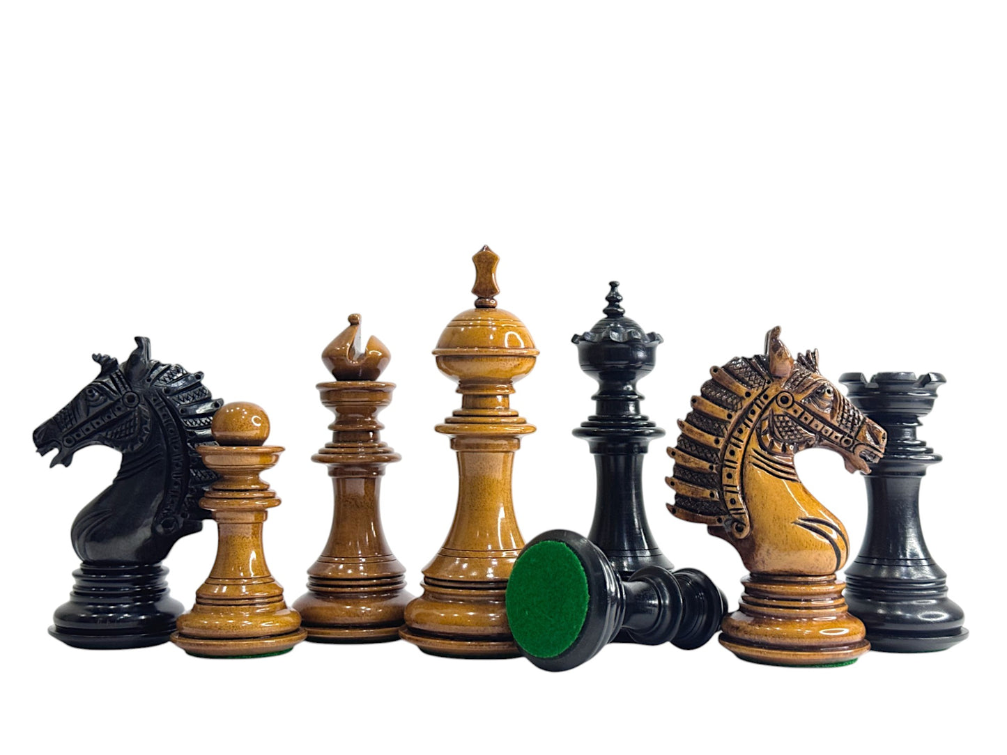 The Sikh Empire Series Handmade Luxury Chess Pieces Only Set - Triple Weighted Lacquered Distress Antiqued Boxwood & Ebony Wood - 4.5" King