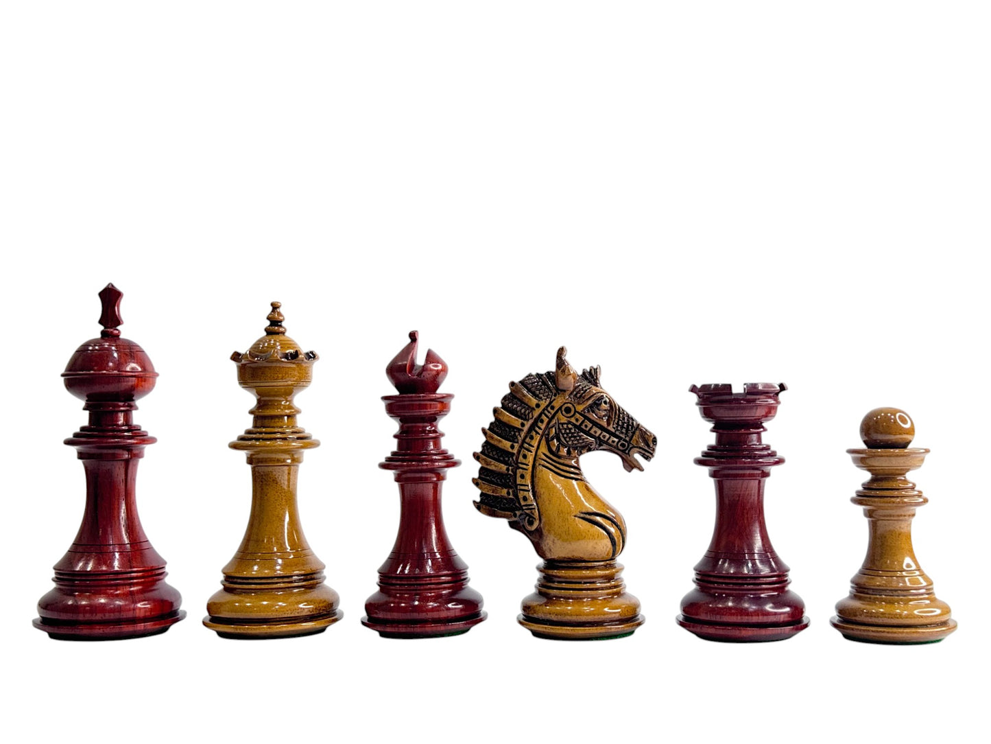 The Sikh Empire Series Handmade Luxury Chess Pieces Only Set - Triple Weighted Lacquered Distress Antiqued Boxwood & Bud Rosewood - 4.5" King