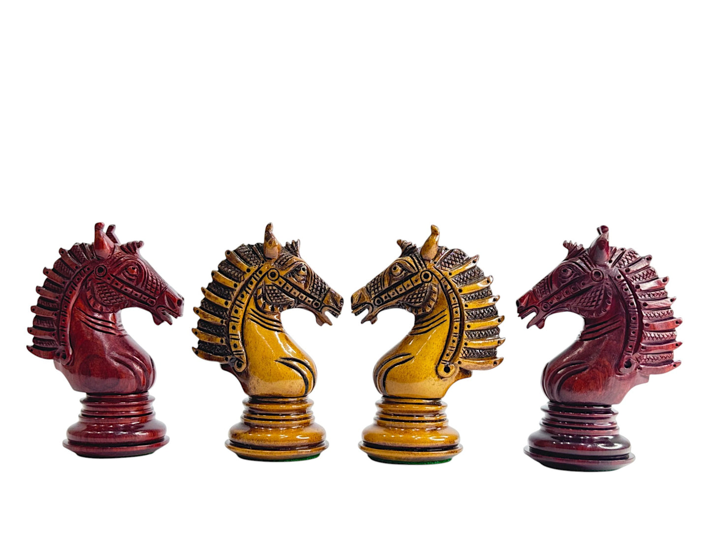 The Sikh Empire Series Handmade Luxury Chess Pieces Only Set - Triple Weighted Lacquered Distress Antiqued Boxwood & Bud Rosewood - 4.5" King