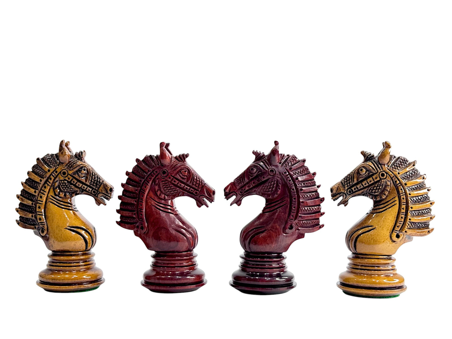 The Sikh Empire Series Handmade Luxury Chess Pieces Only Set - Triple Weighted Lacquered Distress Antiqued Boxwood & Bud Rosewood - 4.5" King