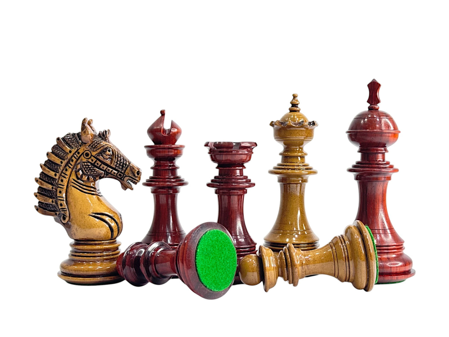 The Sikh Empire Series Handmade Luxury Chess Pieces Only Set - Triple Weighted Lacquered Distress Antiqued Boxwood & Bud Rosewood - 4.5" King