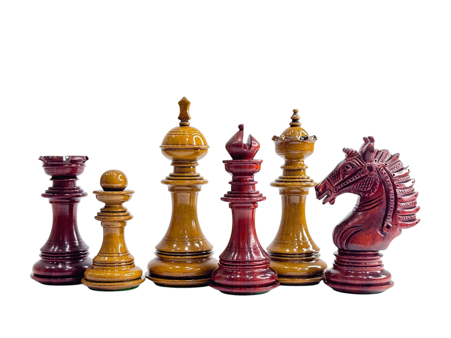 The Sikh Empire Series Handmade Luxury Chess Pieces Only Set - Triple Weighted Lacquered Distress Antiqued Boxwood & Bud Rosewood - 4.5" King