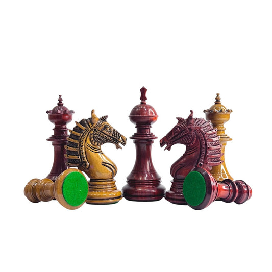 The Sikh Empire Series Handmade Luxury Chess Pieces Only Set - Triple Weighted Lacquered Distress Antiqued Boxwood & Bud Rosewood - 4.5" King