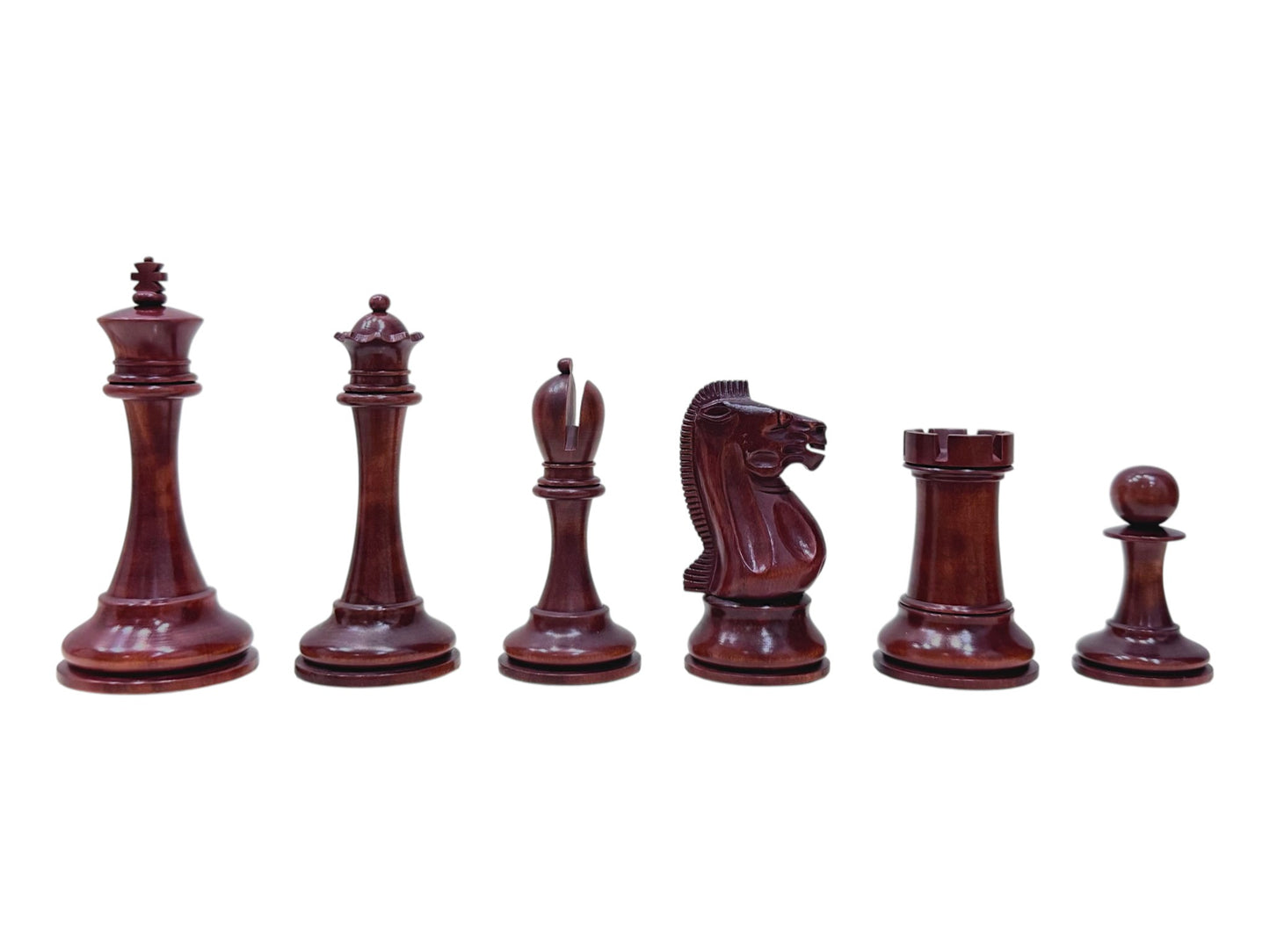 19th century 4.3" B & Co. Reproduced Staunton Chess Pieces Only Set- Weighted Mahogany Stained and Distressed Boxwood