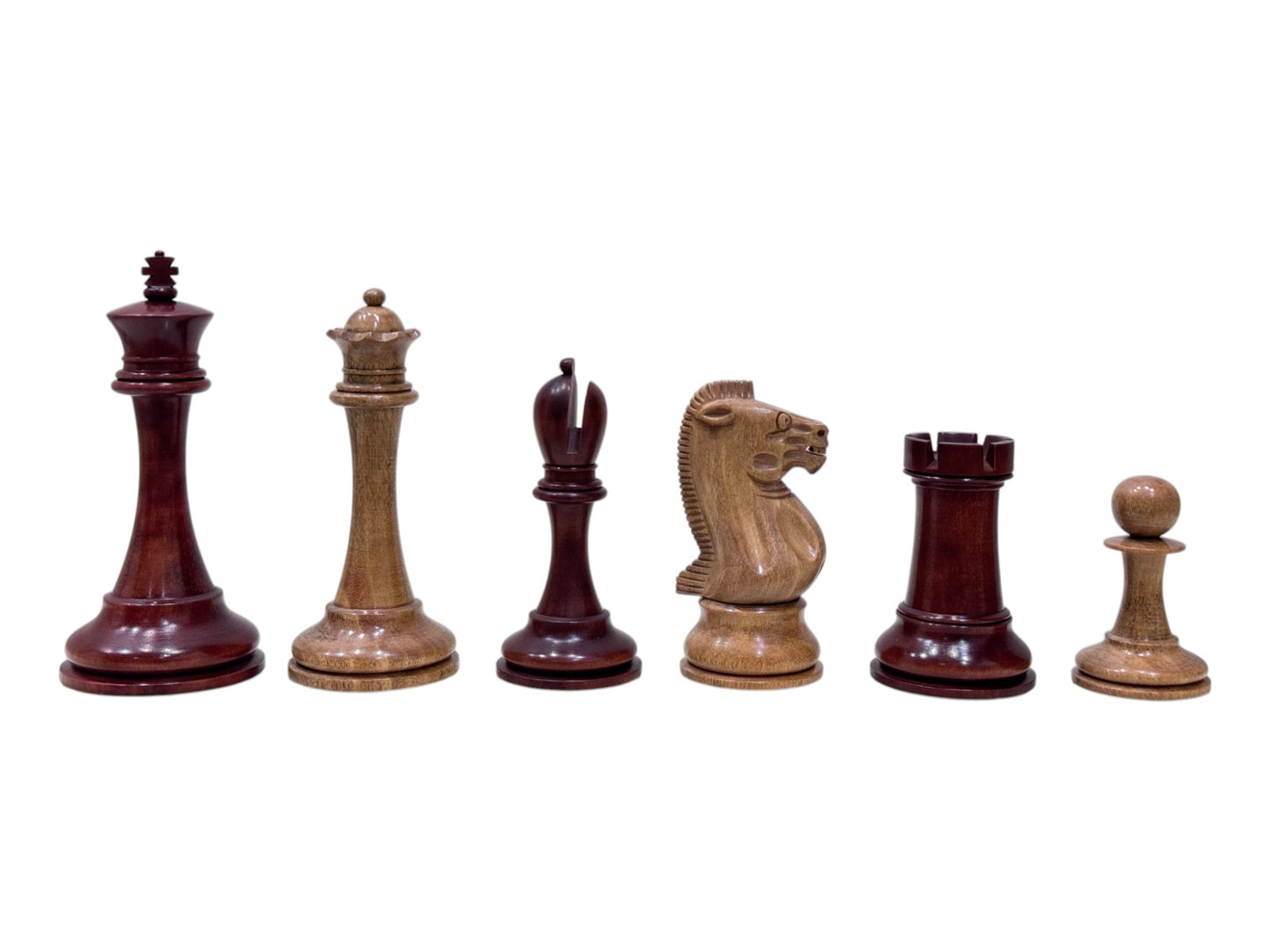19th century 4.3" B & Co. Reproduced Staunton Chess Pieces Only Set- Weighted Mahogany Stained and Distressed Boxwood
