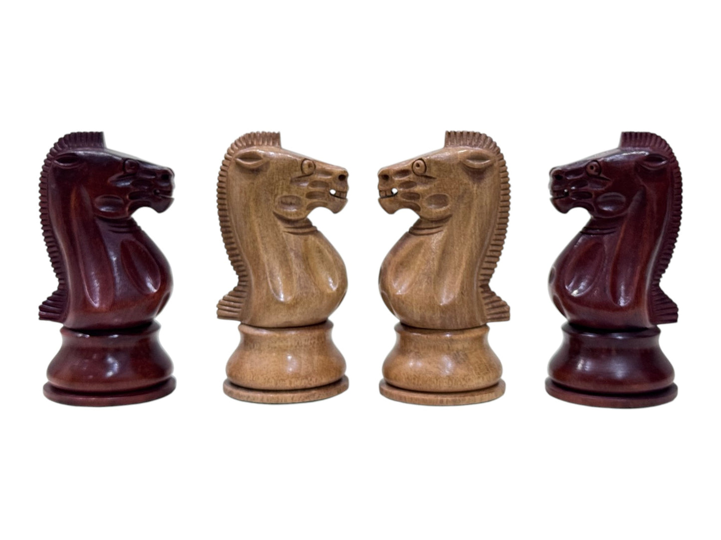 19th century 4.3" B & Co. Reproduced Staunton Chess Pieces Only Set- Weighted Mahogany Stained and Distressed Boxwood