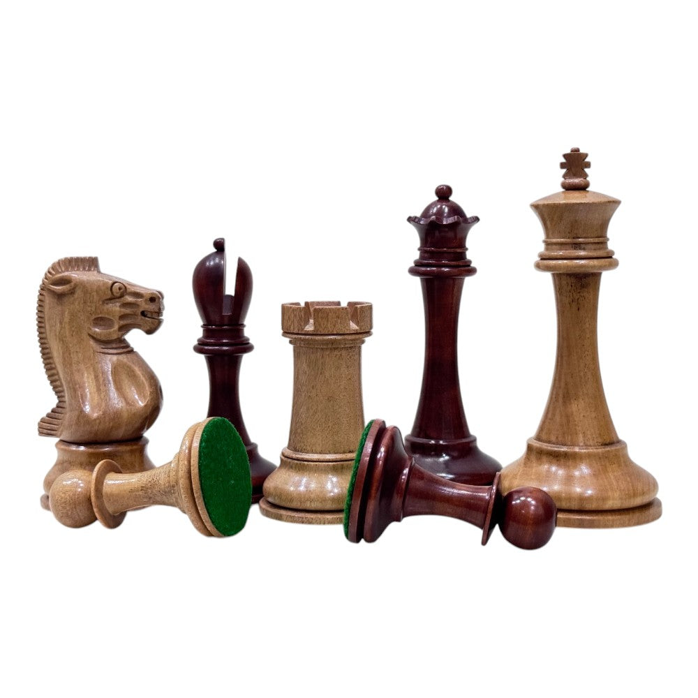 19th century 4.3" B & Co. Reproduced Staunton Chess Pieces Only Set- Weighted Mahogany Stained and Distressed Boxwood