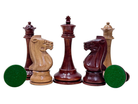 19th century 4.3" B & Co. Reproduced Staunton Chess Pieces Only Set- Weighted Mahogany Stained and Distressed Boxwood