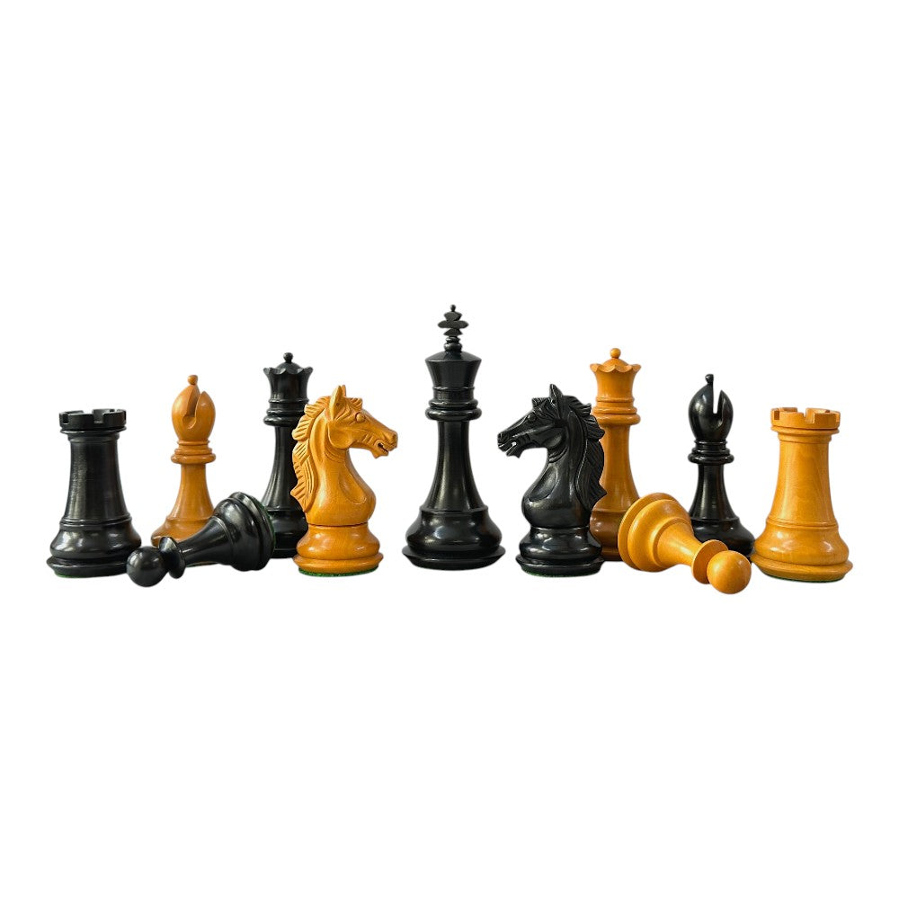 The Cremona Series Staunton Chess Pieces- 4" King- Double Weighted Ebonised Boxwood & Antique Boxwood