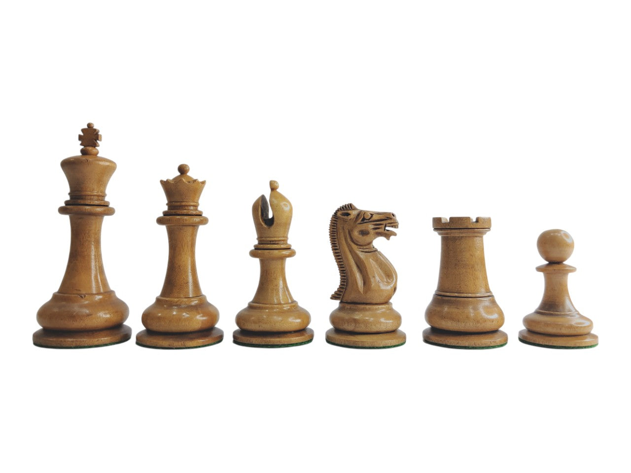 1849 Jaques Reproduction Staunton Chess Pieces Only set - Weighted Ebony & Distressed Boxwood- 3.75" King