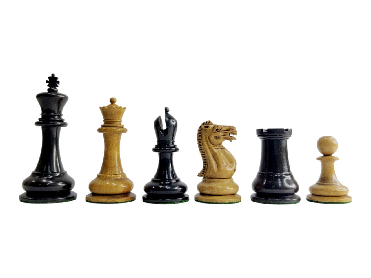 1849 Jaques Reproduction Staunton Chess Pieces Only set - Weighted Ebony & Distressed Boxwood- 3.75" King