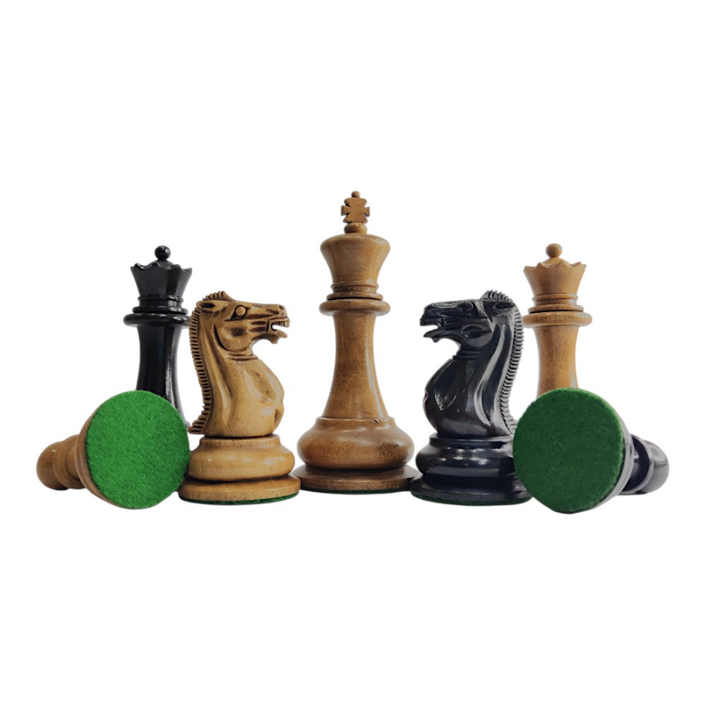 1849 Jaques Reproduction Staunton Chess Pieces Only set - Weighted Ebony & Distressed Boxwood- 3.75" King