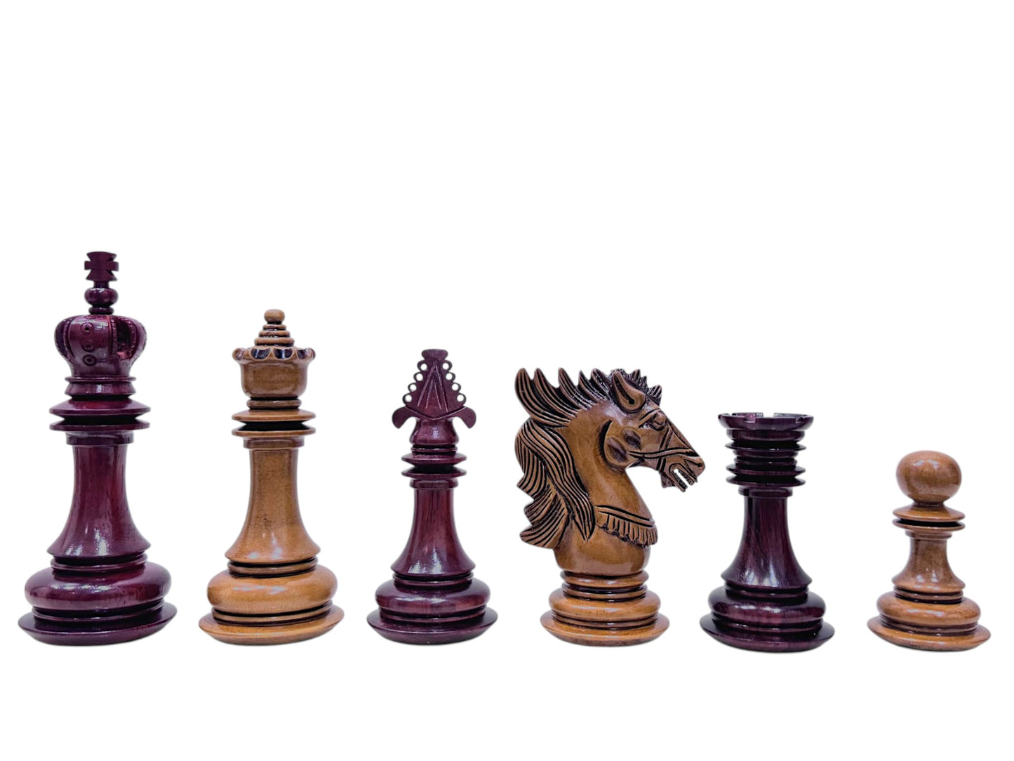4.5" Carvers' Art Luxury Chess Pieces Only Set - Triple Weighted Lacquered Distress Antiqued Boxwood & Budrose Wood