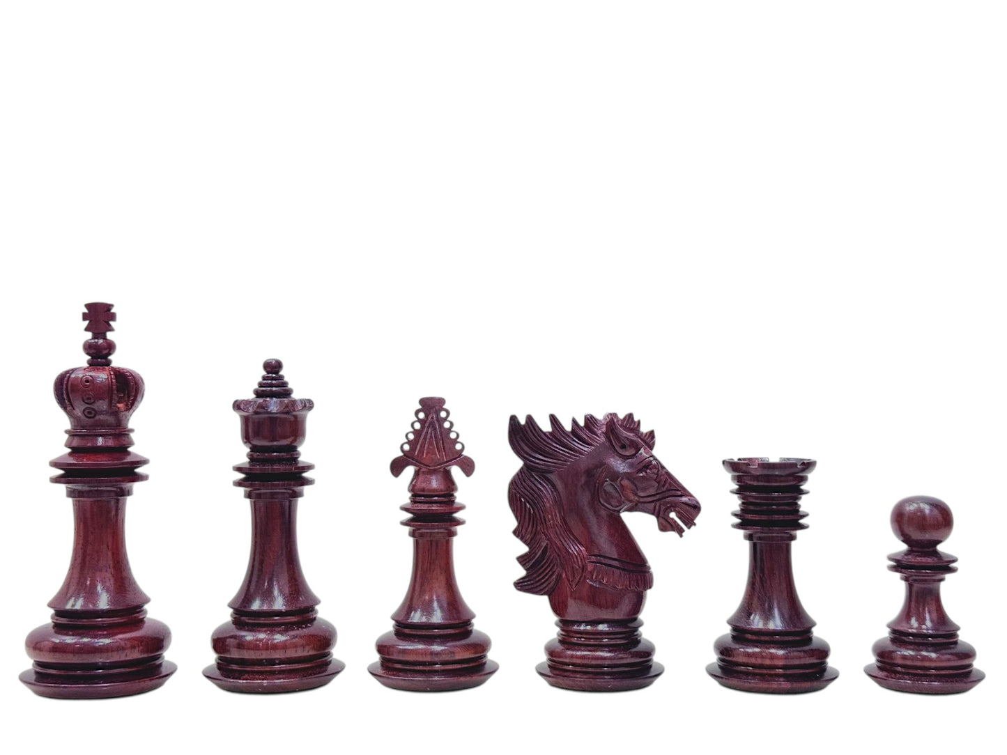4.5" Carvers' Art Luxury Chess Pieces Only Set - Triple Weighted Lacquered Distress Antiqued Boxwood & Budrose Wood