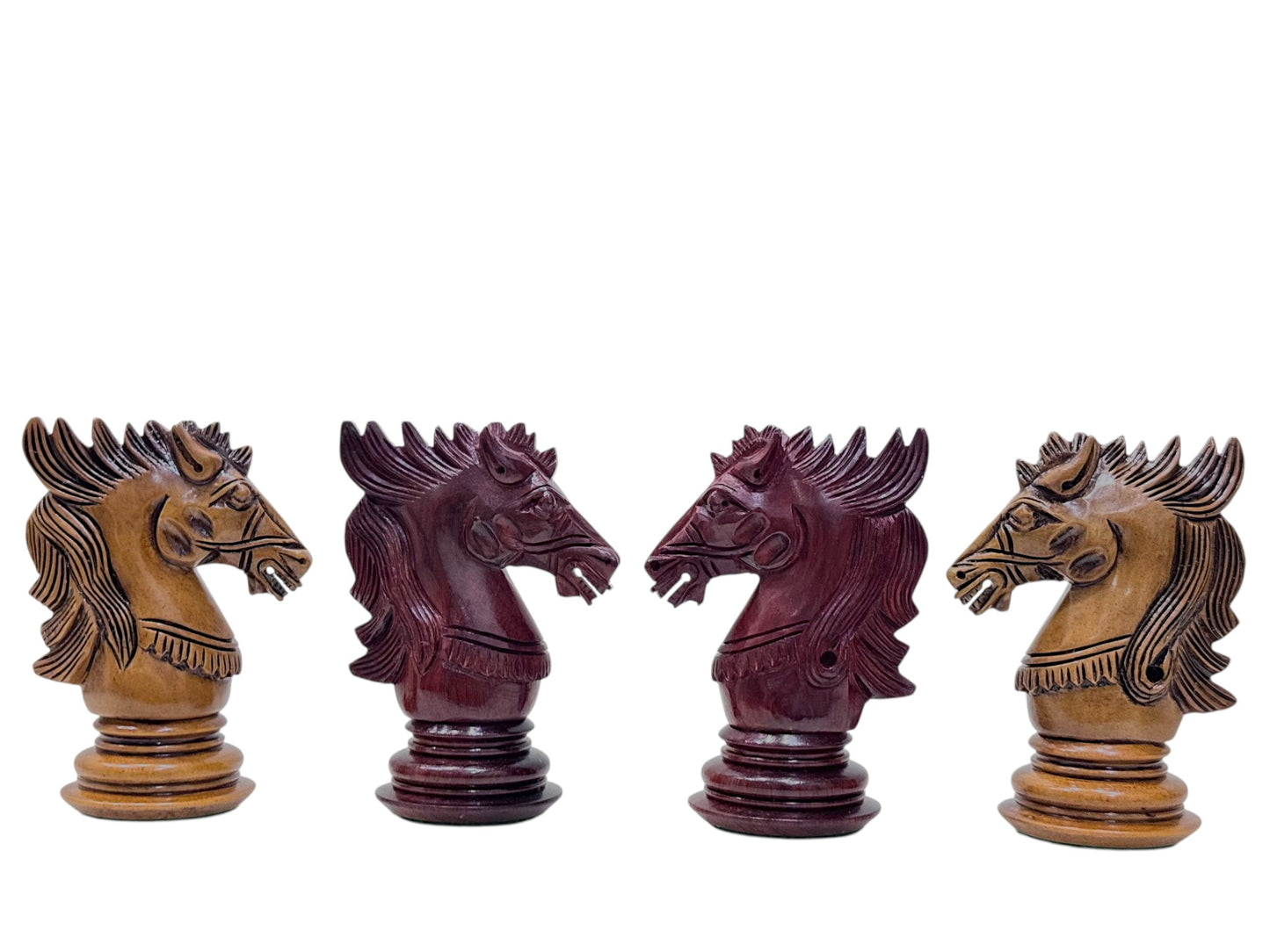 4.5" Carvers' Art Luxury Chess Pieces Only Set - Triple Weighted Lacquered Distress Antiqued Boxwood & Budrose Wood