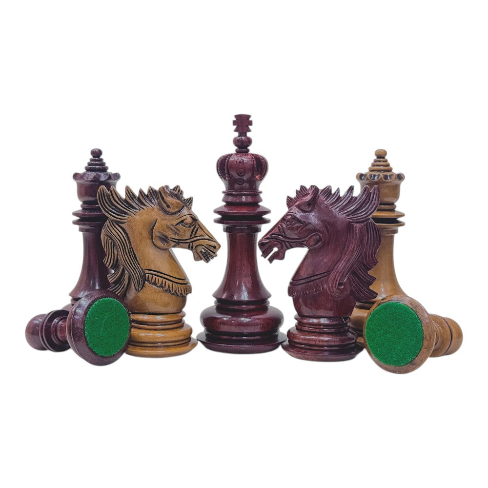 4.5" Carvers' Art Luxury Chess Pieces Only Set - Triple Weighted Lacquered Distress Antiqued Boxwood & Budrose Wood