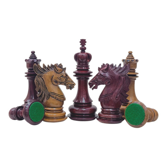 4.5" Carvers' Art Luxury Chess Pieces Only Set - Triple Weighted Lacquered Distress Antiqued Boxwood & Budrose Wood