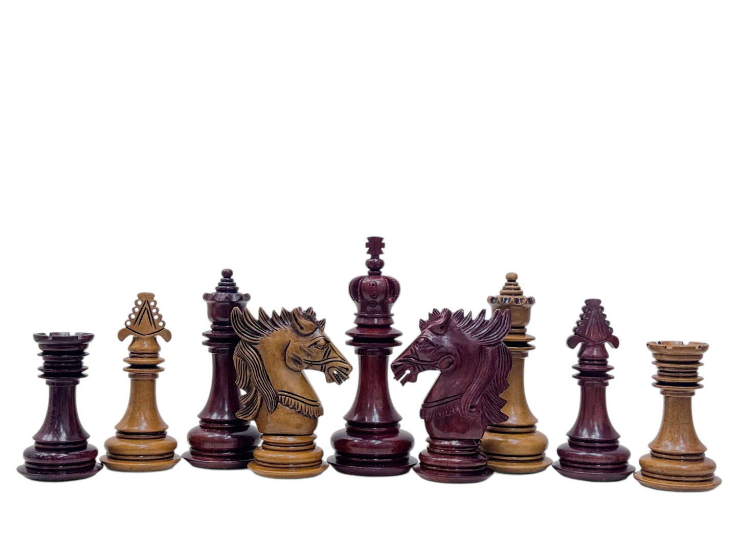 4.5" Carvers' Art Luxury Chess Pieces Only Set - Triple Weighted Lacquered Distress Antiqued Boxwood & Budrose Wood
