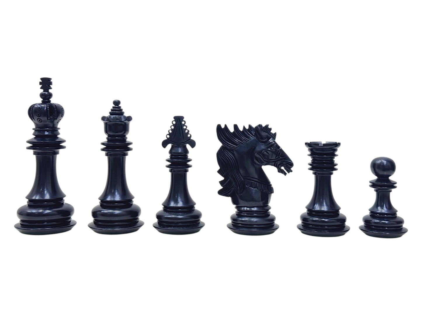 4.5" Carvers' Art Luxury Chess Pieces Only Set - Triple Weighted Lacquered Distress Antiqued Boxwood & Ebony Wood