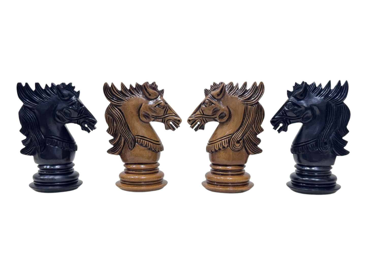 4.5" Carvers' Art Luxury Chess Pieces Only Set - Triple Weighted Lacquered Distress Antiqued Boxwood & Ebony Wood
